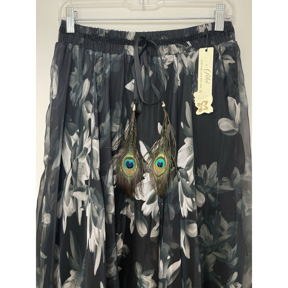 Afibi Gray Floral Maxi Skirt M Sheer Festival Ethereal Boho Goth Witchy Cottage - Picture 3 of 12